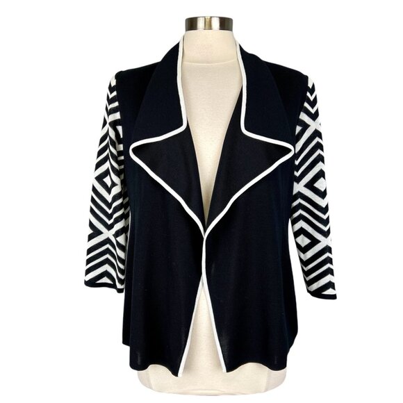 Misook Womens Black White Geometric Pattern Open Cardigan Sweater size Small - Picture 1 of 11